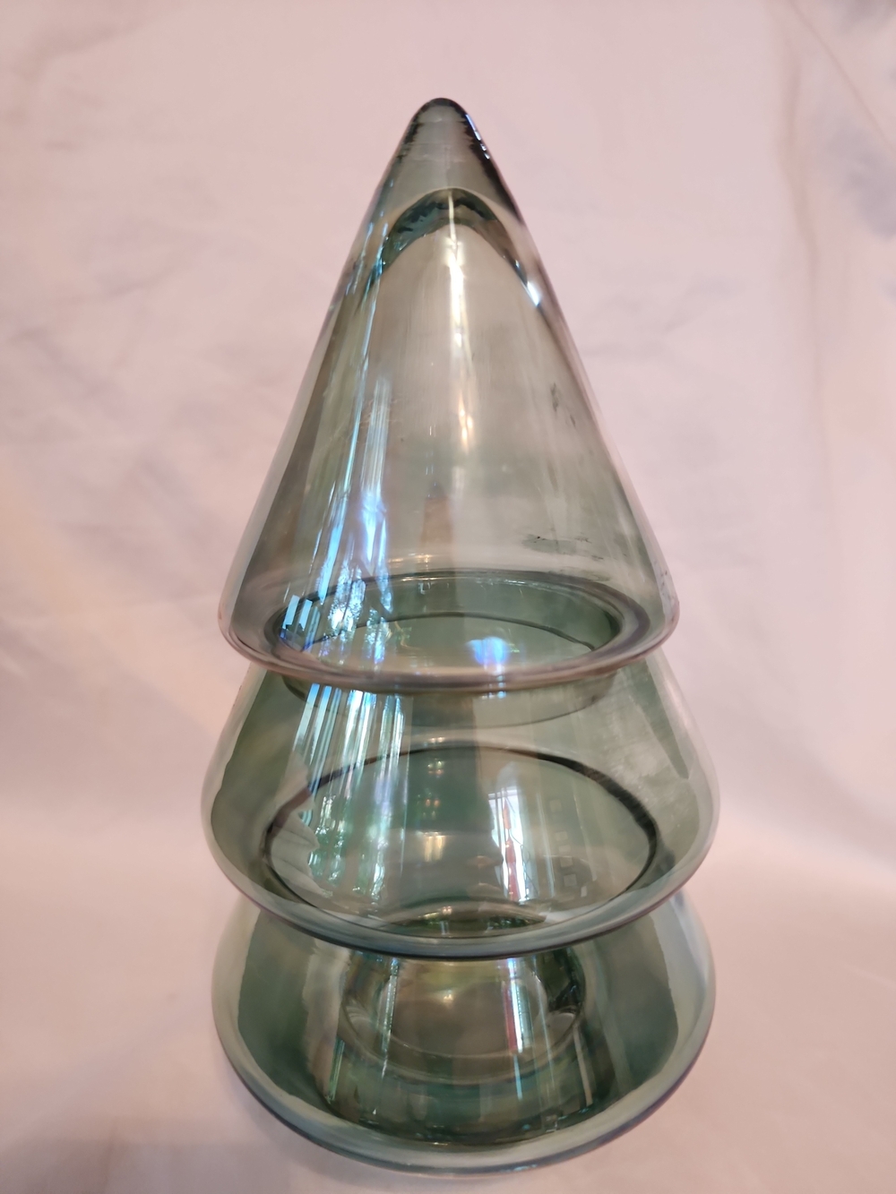 2 Pc Green Glass Christmas Tree Candy Jar Snacks Storage Canister Lid 8" Gift